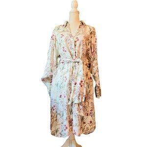 H&M X Johanna Ortiz Floral Midi Shirt Dress - Cream and Sage Size Medium